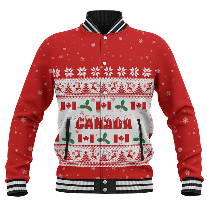 Canada Baseball Jacket Christmas Knit Style Snowflake Reindeer