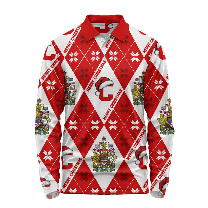 Canada Long Sleeve Polo Shirt Christmas Argyle Pattern With Royal Crest