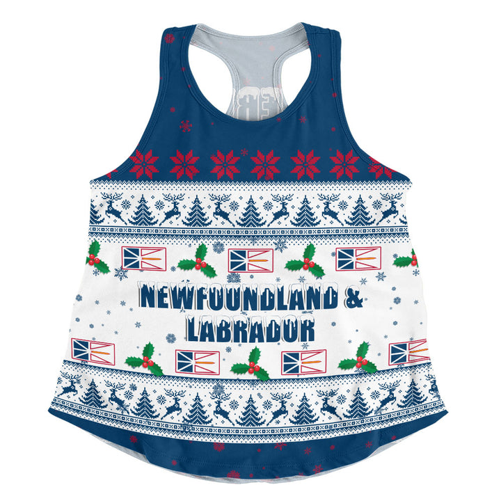 Newfoundland & Labrador Women Tank Christmas Knit Style Snowflake Reindeer