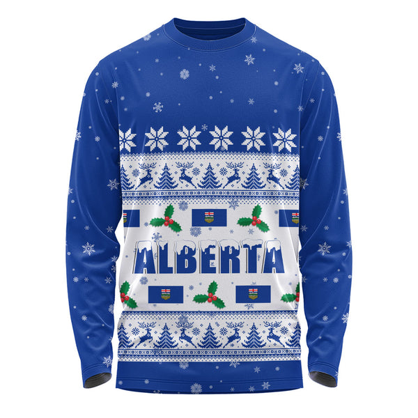 Alberta Long Sleeve T-Shirt Christmas Knit Style Snowflake Reindeer
