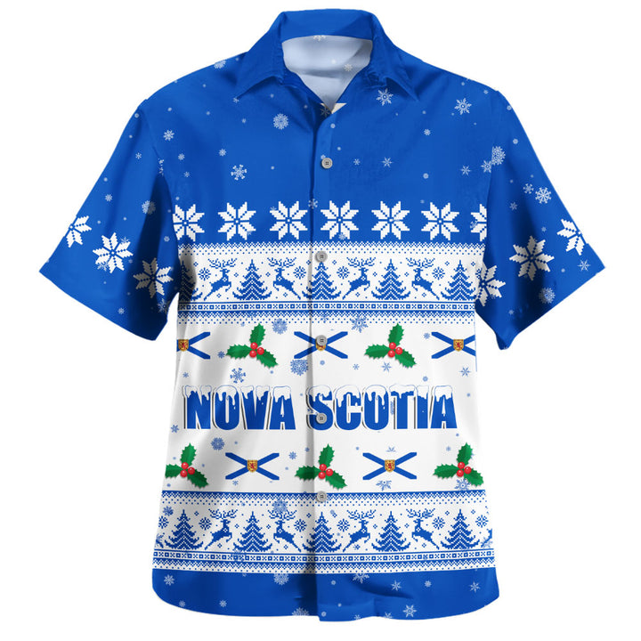 Nova Scotia Bowling Shirt Christmas Knit Style Snowflake Reindeer