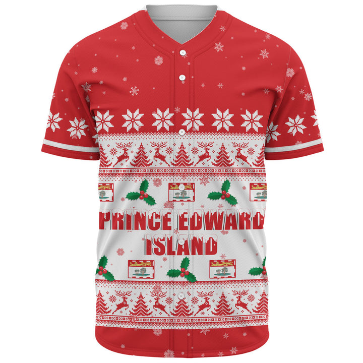 Prince Edward Island Baseball Shirt Christmas Knit Style Snowflake Reindeer
