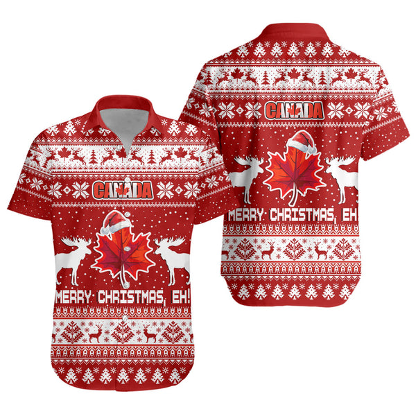 Canada Short Sleeve Shirt Maple Leaf Merry Christmas Eh