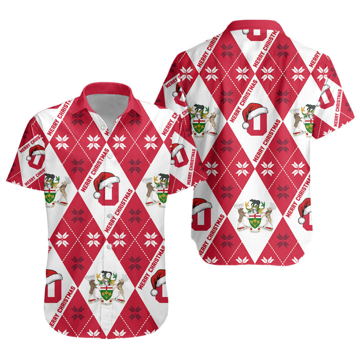 Ontario Short Sleeve Shirt Christmas Argyle Pattern With Royal Crest
