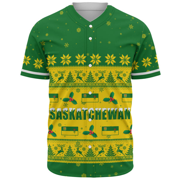 Saskatchewan Baseball Shirt Christmas Knit Style Snowflake Reindeer