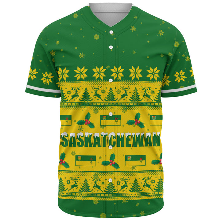 Saskatchewan Baseball Shirt Christmas Knit Style Snowflake Reindeer