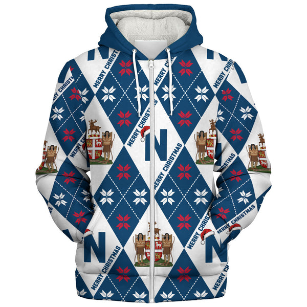 Newfoundland & Labrador Sherpa Hoodie Christmas Argyle Pattern With Royal Crest