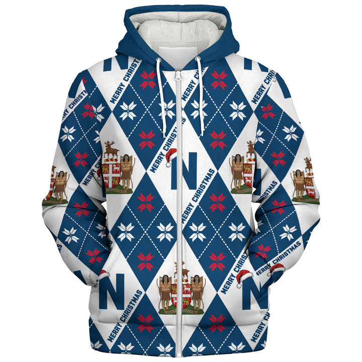 Newfoundland & Labrador Sherpa Hoodie Christmas Argyle Pattern With Royal Crest