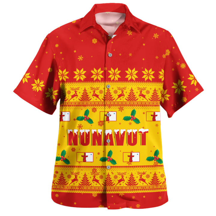Nunavut Bowling Shirt Christmas Knit Style Snowflake Reindeer
