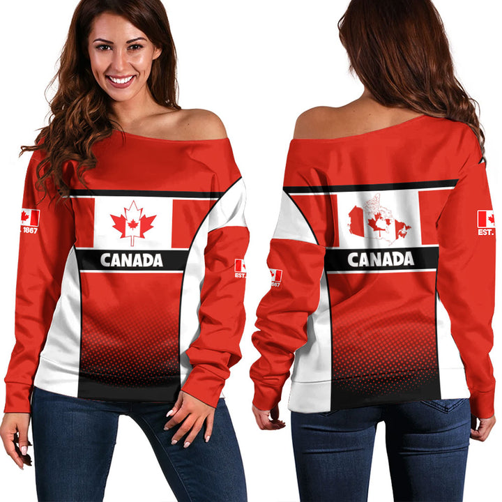Canada Off Shoulder Sweatshirt Canadian Flag Heritage