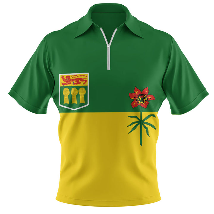 Saskatchewan Zip Polo Shirt Flag Minimalist Pride Style