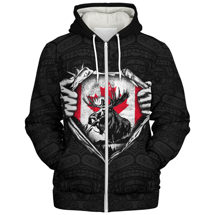 Canada Sherpa Hoodie Haida Maple Flag Moose Legacy