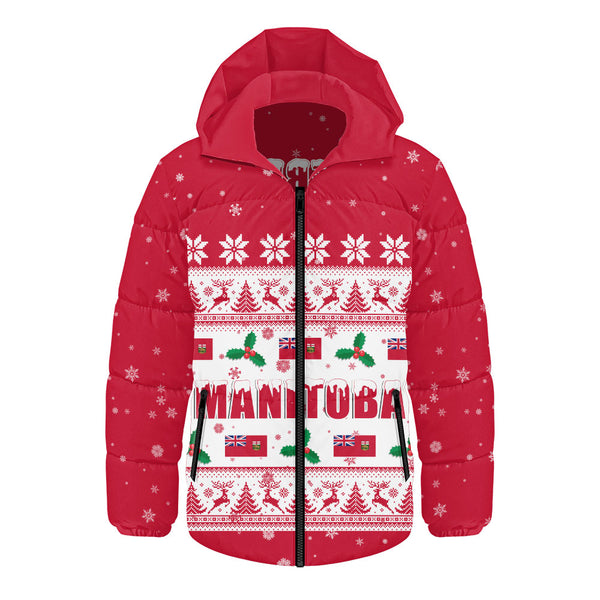 Manitoba Hooded Padded Jacket Christmas Knit Style Snowflake Reindeer