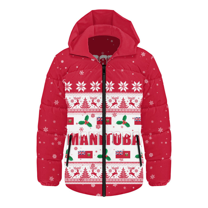 Manitoba Hooded Padded Jacket Christmas Knit Style Snowflake Reindeer