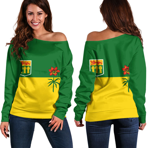 Saskatchewan Off Shoulder Sweatshirt Flag Minimalist Pride Style