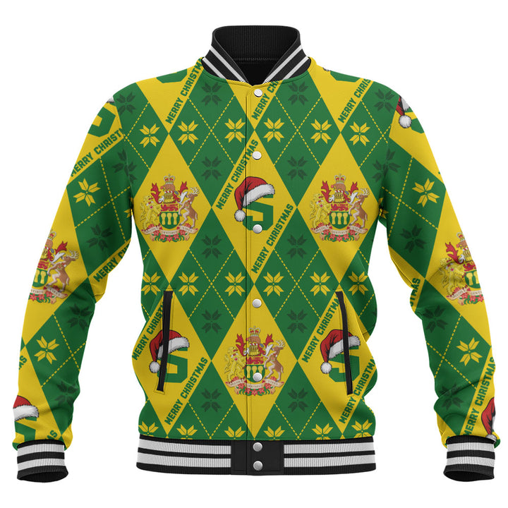 Saskatchewan Baseball Jacket Christmas Argyle Pattern With Royal Crest