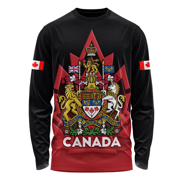 Canada Long Sleeve T-Shirt Royal Red Black National Emblem Of Canada