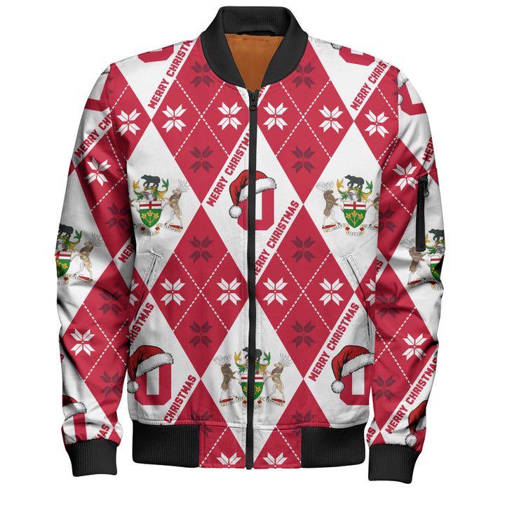 Ontario Bomber Jacket Christmas Argyle Pattern With Royal Crest