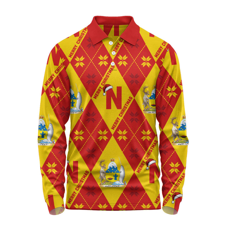 Nunavut Long Sleeve Polo Shirt Christmas Argyle Pattern With Royal Crest