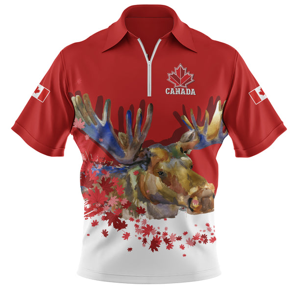 Canada Zip Polo Shirt Majestic Moose Canada Maple Spirit Edition