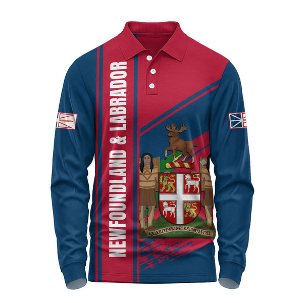 Newfoundland & Labrador Long Sleeve Polo Shirt Heritage Strength Crest