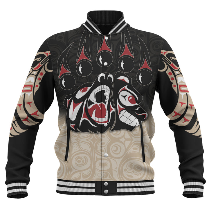 Canada Baseball Jacket Haida Strength Roaring Ancestral Energy