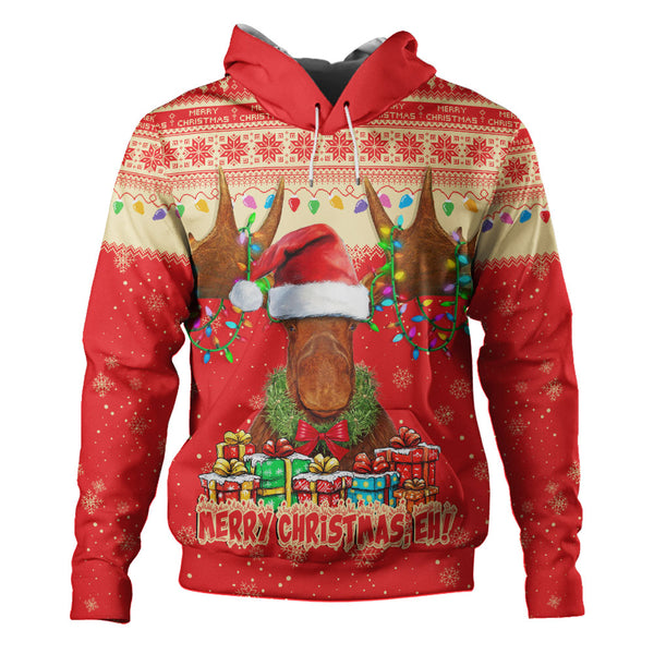 Canada Hoodie Xmas Moose Lights Celebration