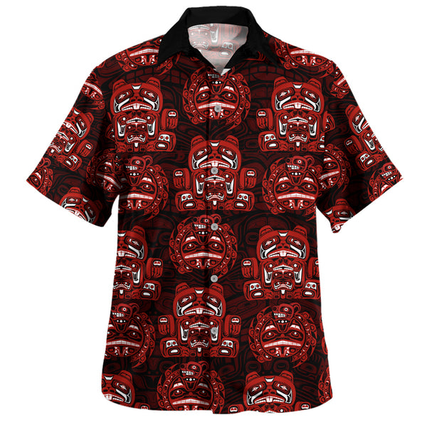 Canada Bowling Shirt Haida Spirit Face Totem Repeat Print