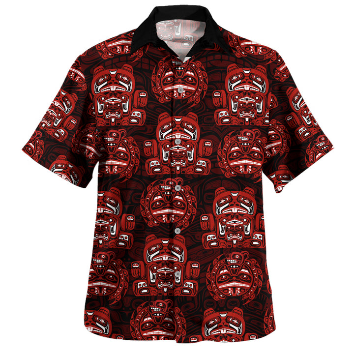 Canada Bowling Shirt Haida Spirit Face Totem Repeat Print