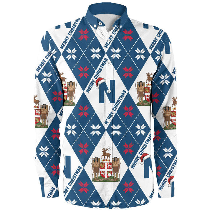 Newfoundland & Labrador Long Sleeve Shirt Christmas Argyle Pattern With Royal Crest