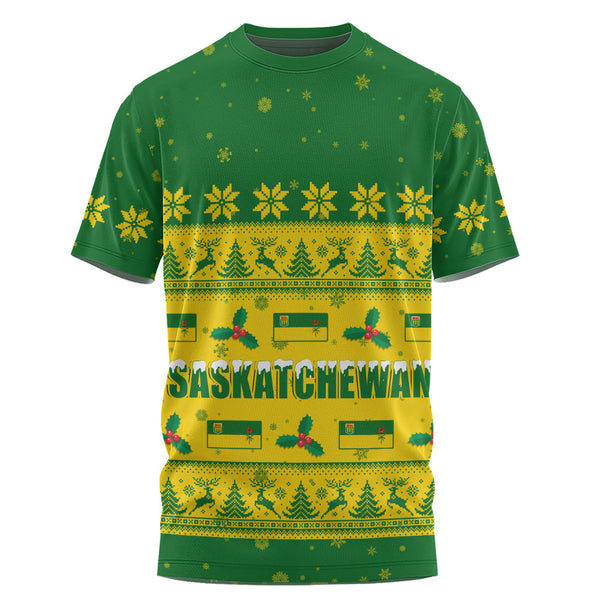 Saskatchewan T-Shirt Christmas Knit Style Snowflake Reindeer