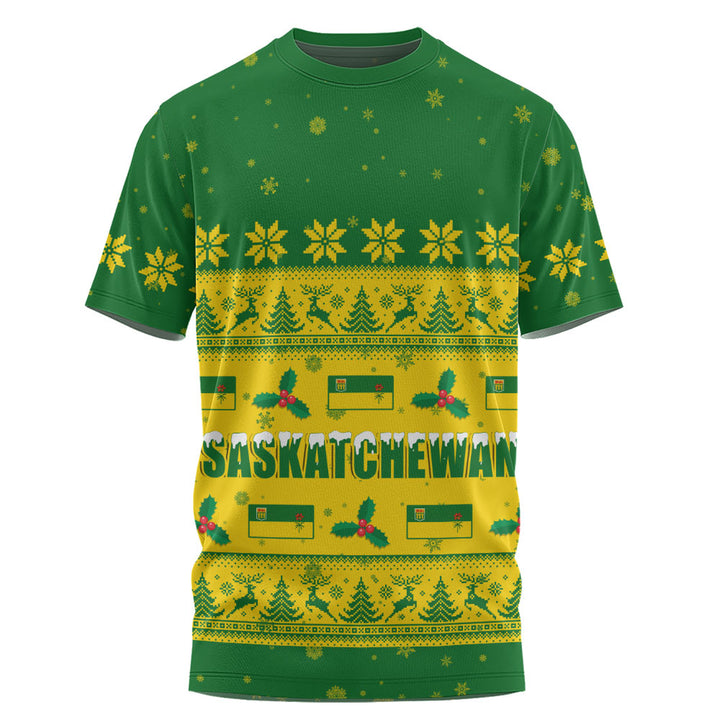 Saskatchewan T-Shirt Christmas Knit Style Snowflake Reindeer