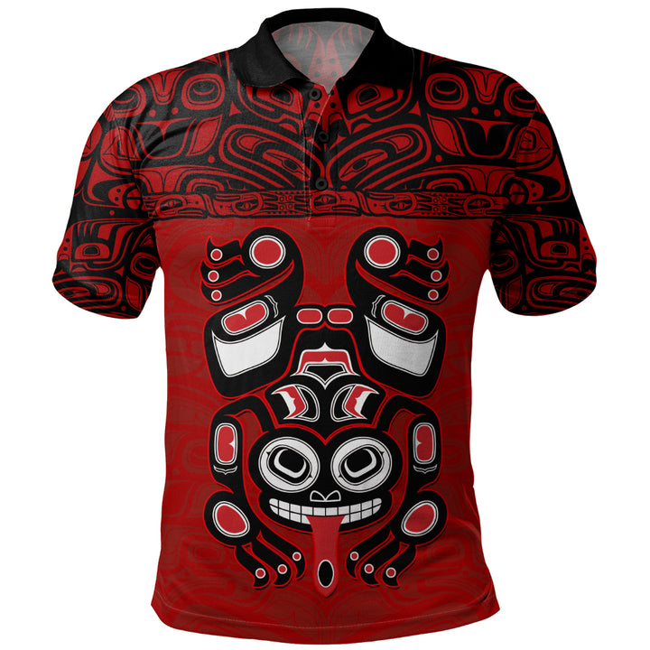 Canada Polo Shirt Haida Frog Guardian Tribal Power