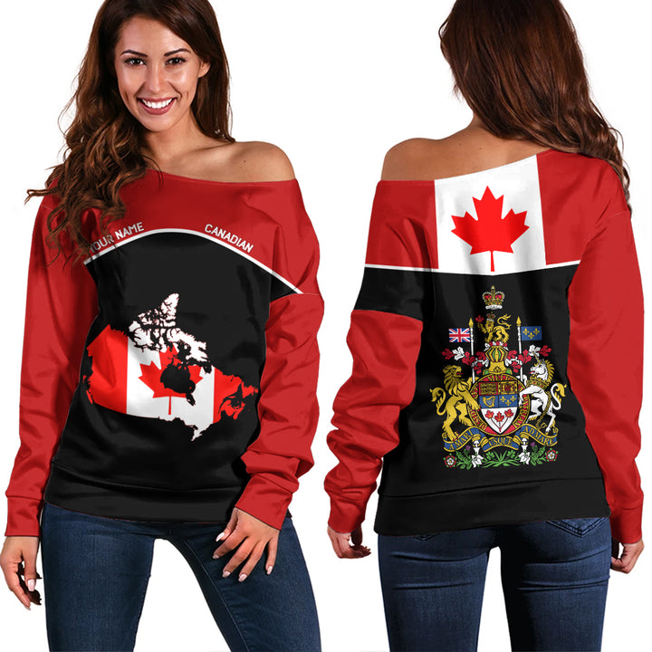 Canada Off Shoulder Sweatshirt Red North Classic Canadian Heritage Wear