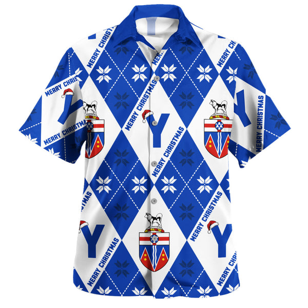 Yukon Bowling Shirt Christmas Argyle Pattern With Royal Crest