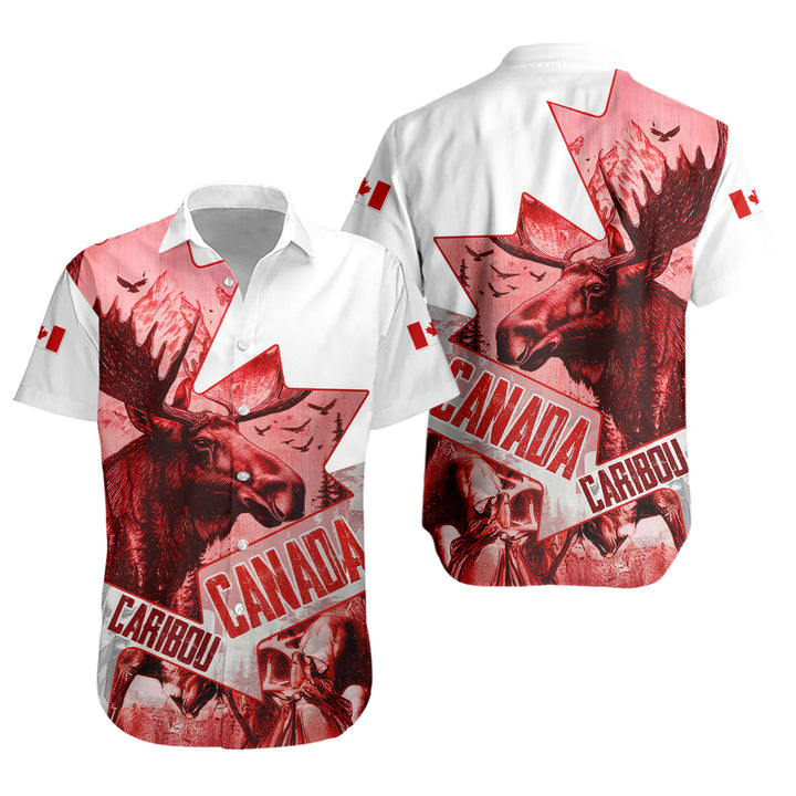 Canada Short Sleeve Shirt The Red Wild Caribou Heritage