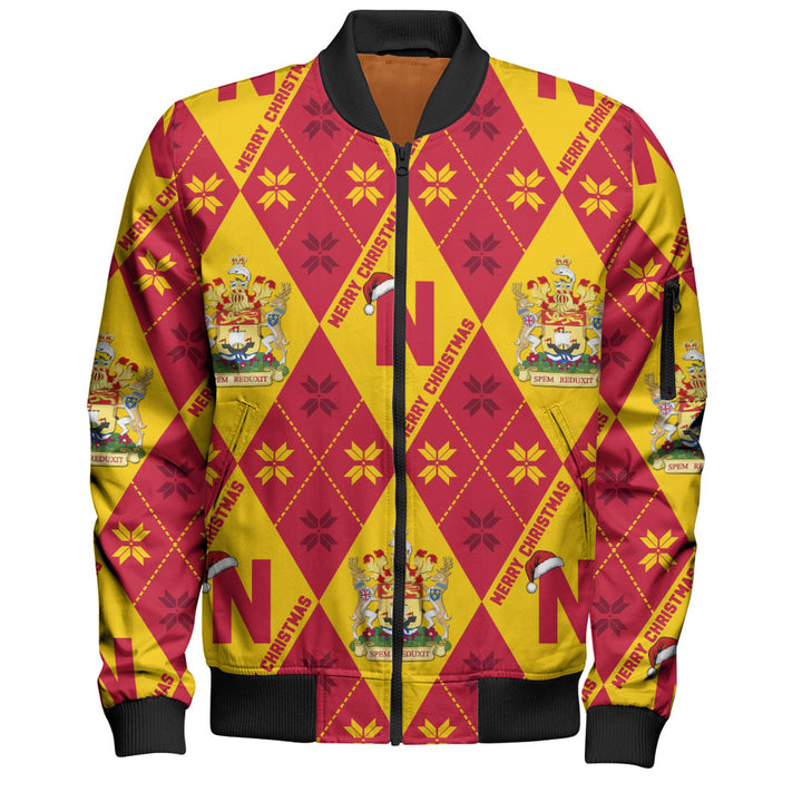 New Brunswick Bomber Jacket Christmas Argyle Pattern With Royal Crest