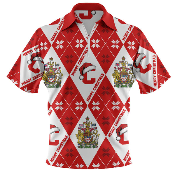 Canada Zip Polo Shirt Christmas Argyle Pattern With Royal Crest