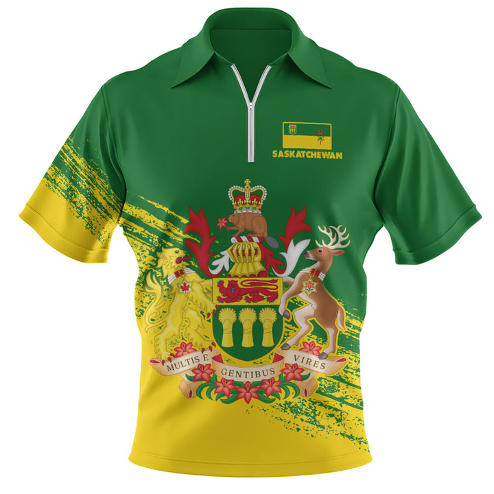 Saskatchewan Zip Polo Shirt Pride Of The Provinces