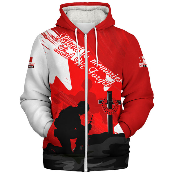 Canada Sherpa Hoodie Silhouettes Of Sacrifice Remembrance Day Tribute