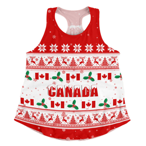 Canada Women Tank Christmas Knit Style Snowflake Reindeer