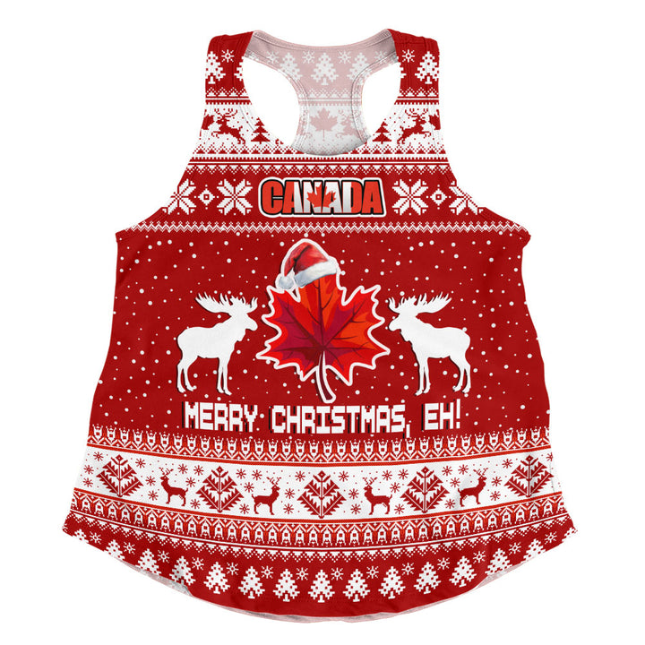 Canada Women Tank Maple Leaf Merry Christmas Eh