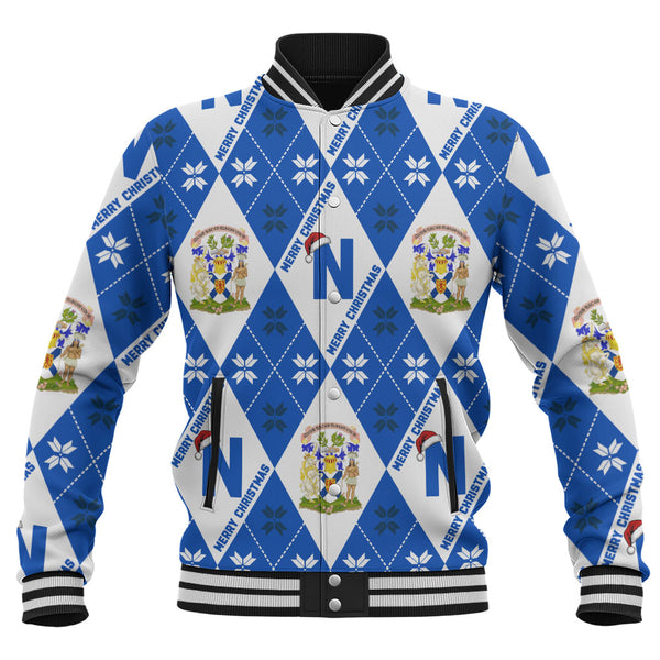Nova Scotia Baseball Jacket Christmas Argyle Pattern With Royal Crest