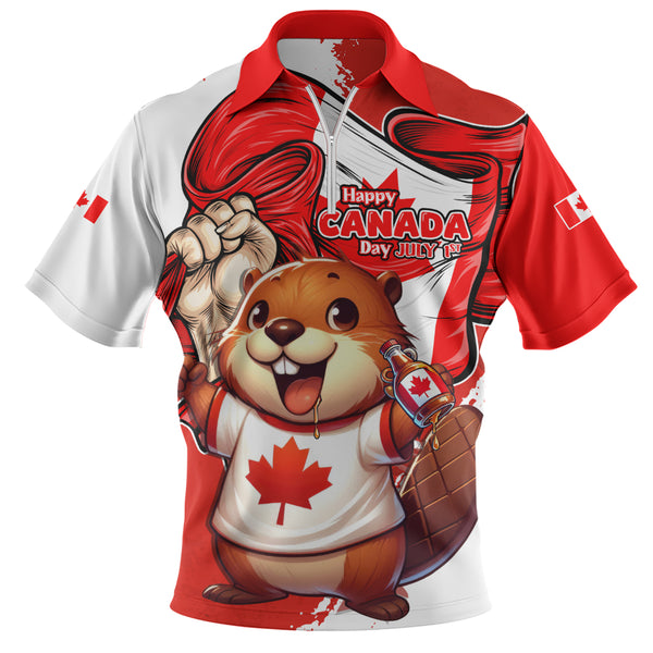 Canada Zip Polo Shirt True North Cheer Canada Day Beaver Edition