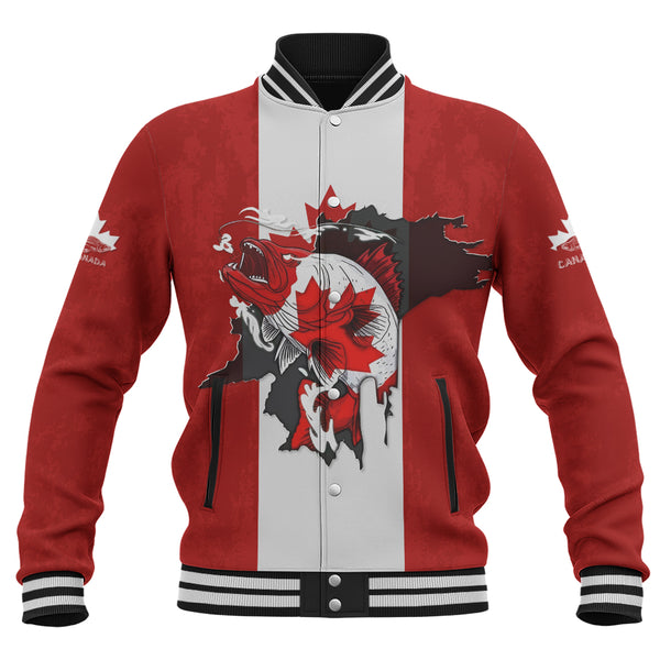 Canada Baseball Jacket Born To Fish Proud To Be Canadian