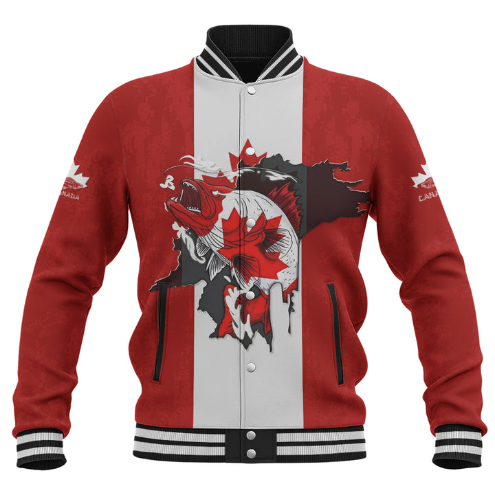 Canada Baseball Jacket Born To Fish Proud To Be Canadian