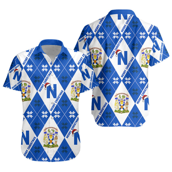 Nova Scotia Short Sleeve Shirt Christmas Argyle Pattern With Royal Crest