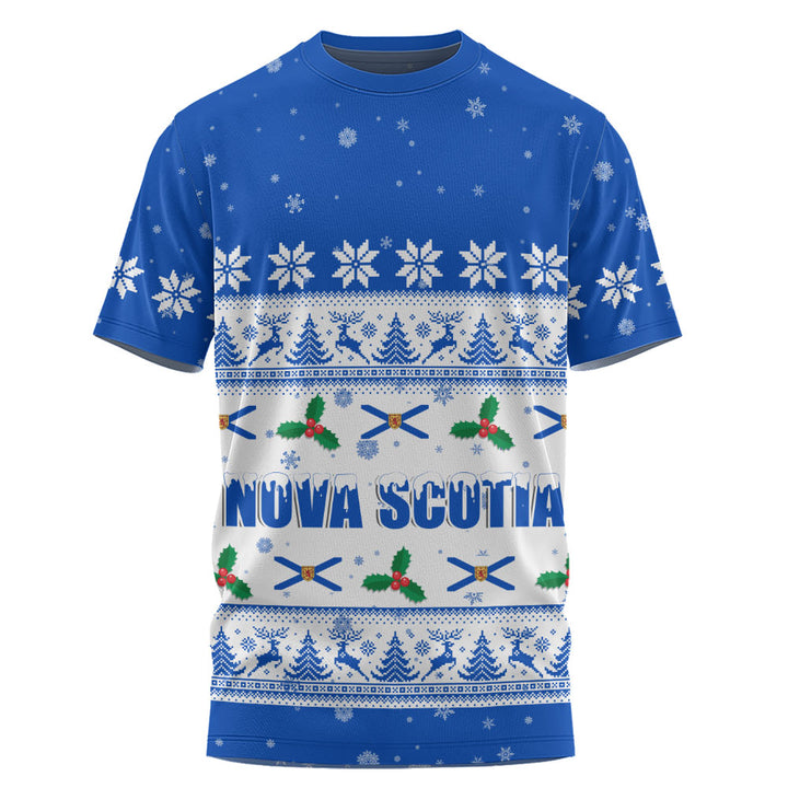 Nova Scotia T-Shirt Christmas Knit Style Snowflake Reindeer