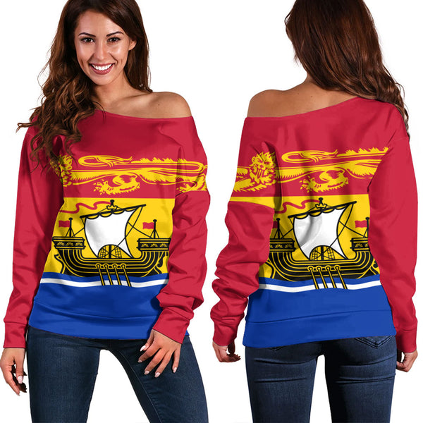 New Brunswick Off Shoulder Sweatshirt Flag Minimalist Pride Style