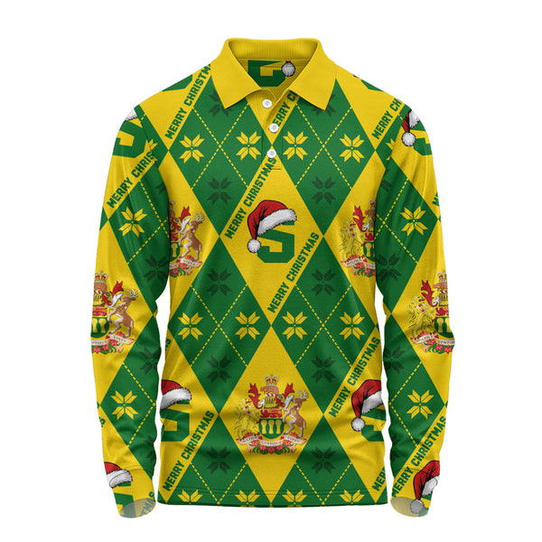 Saskatchewan Long Sleeve Polo Shirt Christmas Argyle Pattern With Royal Crest